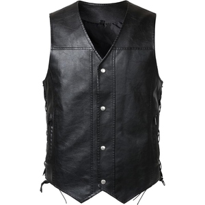 Custom Men's Genuine Cowhide <b>Leather</b> <b>Biker</b> Vest Classic Motorcycle Riding <b>Waistcoat</b> Snap Button Lace Side Club Vest OEM - Product Image 1