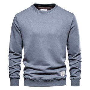 <b>Men</b> Crew Neck Sweatshirt Regular Fit Solid Color Knitted Cotton Pullover Casual Autumn Style Anti-Pilling Feature - Product Image 1
