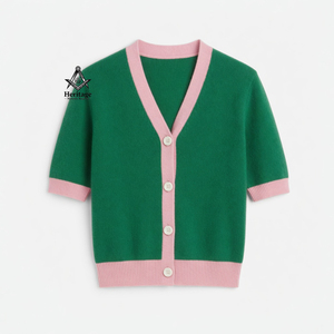 Alfa Personalizada para Mujeres |   Kapa |   Suéter de Punto para Mujer, Cuello en V, Color Verde y Rosa, Marca Alpha Sweaters Sorority, Manga Larga - Product Image 4