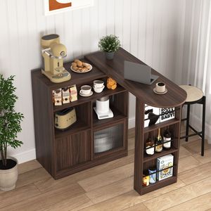 Mobile Bar Moderno da Cucina con 6 Spazi Contenitori e 2 Ante in Vetro Scanalato, Piano Girevole, Arredamento per Cucina - Product Image 1