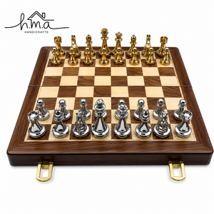 Luxury Brass <b>Chess</b> <b>Set</b> with Foldable <b>Wooden</b> Storage Board Gold and Silver Metal Pieces Classic Tournament Strategy Game Collecti - Product Image 1