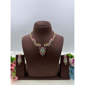 Indian Ethnic Cara American Diamond <b>Pearl</b> <b>Necklace</b> <b>Set</b>-Gold Plated Bridal Fine Jewelry - Product Image 3