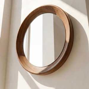 Rustic Round Solid Wood <b>Wall</b> Mirror <b>Large</b> Circular Wooden Framed Entryway Accent Mirror Modern Farmhouse Living Room <b>Decor</b> Piece - Product Image 3