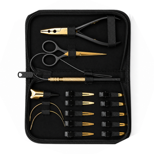 Custom Logo Black Gold Stainless Steel Hair Extension Tools Kit <b>Set</b> With Pliers, Parting ring and C <b>Sewing</b> Needle for Weft - Product Image 4