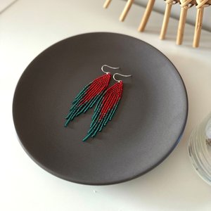 Pendientes de Cuentas, Pendientes con Flecos, Pendientes Rojos, Pendientes Turquesa, Joyería Boho, Pendientes Hechos a Mano, Pendientes de Cuentas Pequeñas para Mujer - Product Image 4