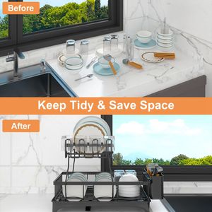 Escurridor de Platos Desmontable de 2 Niveles con Organizador, Soporte Giratorio para Utensilios y Bandeja de Drenaje para una Secado Eficiente - Product Image 3