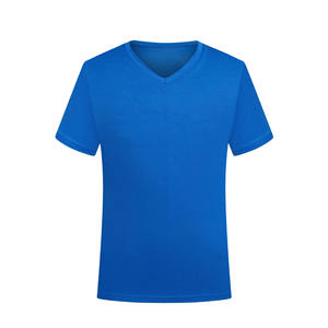 Men's V-Neck Short Sleeve T-<b>Shirt</b> <b>100</b>% <b>Polyester</b> Knitted Breathable Solid Blue Casual Regular Fit - Product Image 1