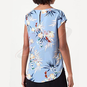 Women Floral Print <b>Cap</b> <b>Sleeve</b> Chiffon <b>Top</b> Scoop Neck Loose Fit Casual Spring Summer Breathable T-Shirt - Product Image 2