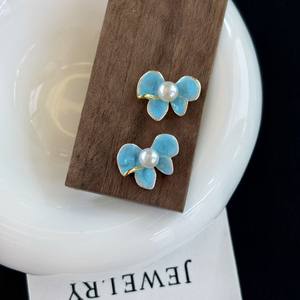 Blue Freshwater <b>Pearl</b> <b>Earrings</b> High-End Exquisite Sterling Silver Elegant Butterfly Design with Explosive Luxury Feeling - Product Image 2