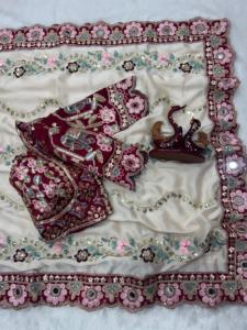 Sari en soie Rangoli de créateur exclusif, avec chemisier traditionnel élégant, séchage rapide, pour la plage, mariages, tenue indienne modeste, soirée, pour femme - Product Image 3