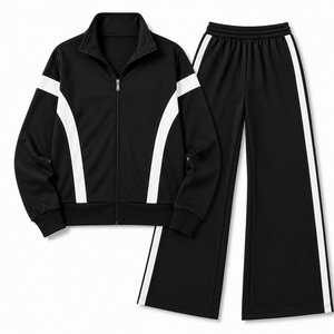 Custom Logo Women Color Block Tracksuit Set OEM <b>Zip</b> <b>Up</b> <b>Jacket</b> Side Stripe Wide Leg Pants Two Piece Set Active Sportswear - Product Image 3