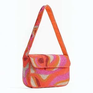 Sac à bandoulière marron fait main brodé de perles avec imprimé donut bleu pour femme – Pochette de soirée élégante - Product Image 3