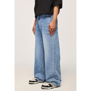 Pantalones Vaqueros de Mezclilla para Hombre, Estilo Vintage, Invierno, Tejido Sólido, Corte Recto, Ajuste Holgado, Lavado Enzimático, Color Azul - Product Image 3