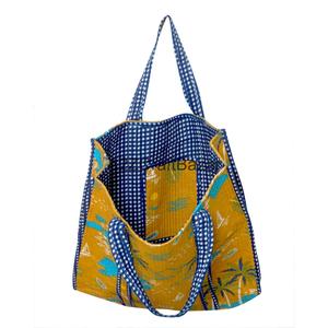 กระเป๋าผ้าฝ้ายเย็บมือลายทางพิมพ์ลายบล็อกอินเดีย หูหิ้วยาว สำหรับผู้หญิง เหมาะสำหรับใส่ของชำและช้อปปิ้ง - Product Image 6