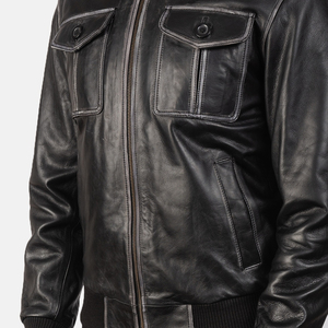 Leather <b>Jacket</b> Men in Black Shine Customized Style Men's Bomber Leather <b>Jacket</b> with <b>Sheepskin</b> Casual Wear For Winter Season - Product Image 6