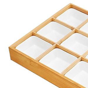 Bandeja de Bambú para Frutas con Tazones Blancos de Cerámica, Elegante Plato para Servir Frutas, Bocadillos y Frutos Secos - Product Image 6