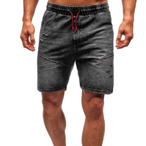 Shorts décontractés pour hommes en jean délavé, taille élastique, avec poches, style streetwear, qualité supérieure - Product Image 1