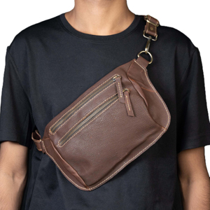 Sac banane en cuir avec plusieurs poches zippées et motif lettres, sac de taille compact pour homme - Product Image 1