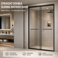 Porte de douche coulissante double entièrement encadrée, moderne, avec panneau en verre trempé, en acier inoxydable, pour hôtel, appartement, salle de bain