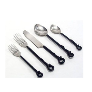 Ensemble de couverts de luxe en acier inoxydable 4 pièces avec manche ondulé, couteau, fourchette et cuillère, design texturé, compatible lave-vaisselle et durable - Product Image 3