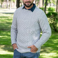 Pull tricoté confortable pour homme avec logo frontal, en fil doux, bordure côtelée, écologique et personnalisable