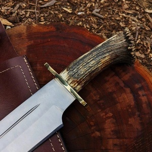 Customizable Stainless Steel Hunting Bowie Knife Fixed Blade Stag Horn Handle Outdoor Camping Hunting Knife with <b>Leather</b> Sheath - Product Image 4