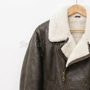 Veste en cuir pour homme de qualité supérieure en fausse fourrure de mouton, col montant, en toile imperméable, écologique et respirante, fermeture avant - Product Image 4