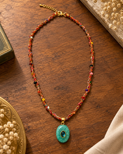 Collier de mode pour femme, fait main, multicolore, en cordon tressé, avec pendentif en imitation perle et pierre amazonite, style bohème perlé, personnalisable, vente en gros - Product Image 4