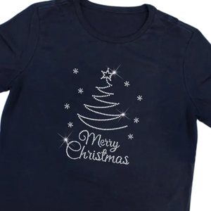 Camiseta Negra de Manga Corta con Cuello Redondo para Hombre, con Adorno de Árbol de Navidad en Pedrería, Corte Regular, Spandex/Algodón, Transpirable, Ecológica, Informal - Product Image 3