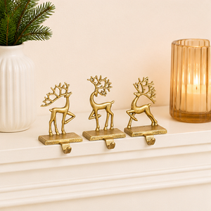 Luxury Set Of 3 Gold Aluminium Reindeer <b>Stocking</b> <b>Holders</b> For Mantel Heavy Duty Metal Christmas <b>Stocking</b> Hangers For Fireplace - Product Image 2