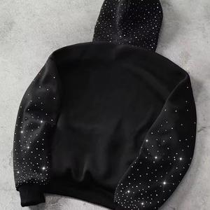 Sudaderas con capucha negras con cremallera, 100% algodón mezclado, sudaderas con capucha con cremallera, tops básicos para hombre, diseño moderno con pedrería personalizado para hombre - Product Image 4