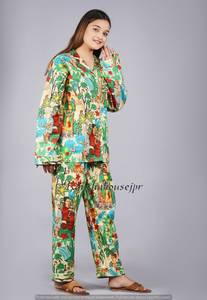 Pijama de algodón para mujer, conjunto de camisa larga con botones, estampado, suave, para verano, playa, noche, vestido de dormir. - Product Image 6