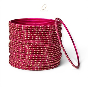 Vibrant Fuchsia Pink Trendy Gold Plated Glitter Crystal Fashion Bangles <b>Bracelet</b> Indian Jewelry for Women Wedding Wear Wholesale - Product Image 2