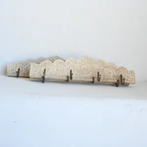 Vintage Wooden Floral Hand Carved Wall Hook <b>Hanger</b> Decorative Organizer for Towels Coats Keys <b>Scarves</b> Belts Farmhouse Home Decor - Product Image 1