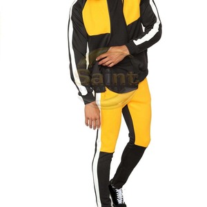 Ensemble de survêtement sportif deux pièces pour homme, vintage, 100 % coton respirant, avec veste à capuche zippée et pantalon, color block - Product Image 4