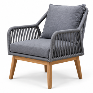 Ensemble de meubles d'extérieur 4 pièces, structure en teck, canapé en corde grise, 2 chaises, table basse, jardin, patio - Product Image 5