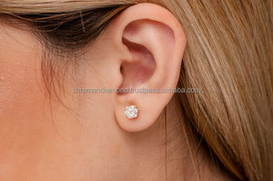 Bulk Wholesale Multi Size Cluster Halo Moissanite Diamond Flower Stud <b>Earrings</b> 14K <b>Solid</b> Gold Luxury Fine Jewelry for Men Women - Product Image 2