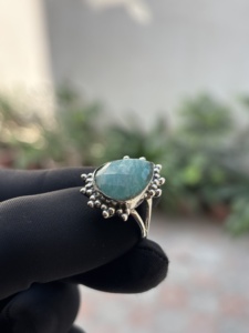 High Quality 925 Sterling Silver Handmade Bezel Setting 3A Quality Pave Amazonite Gemstone Classic <b>Cocktail</b> <b>Ring</b> Wedding Party - Product Image 4