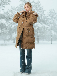 เสื้อแจ็คเก็ตดาวน์ผู้หญิงแบบยาวปานกลาง พร้อมฮู้ดถอดได้ กระเป๋าลึก แขนยาว คุณภาพพรีเมียมจากผู้ผลิต - Product Image 4