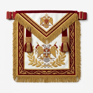 Delantal Masónico Personalizado con Bordado 3D, Adorno Masónico con Flecos Dorados, Terciopelo Rojo Cosido y Pin de Seguridad - Product Image 1