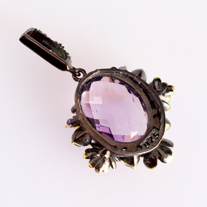 Colgante de Plata de Ley 925 con Bisel Redondo y Amatista Púrpura y Peridoto, Colgante de Bisel Redondo para Fabricación de Joyas - Product Image 4