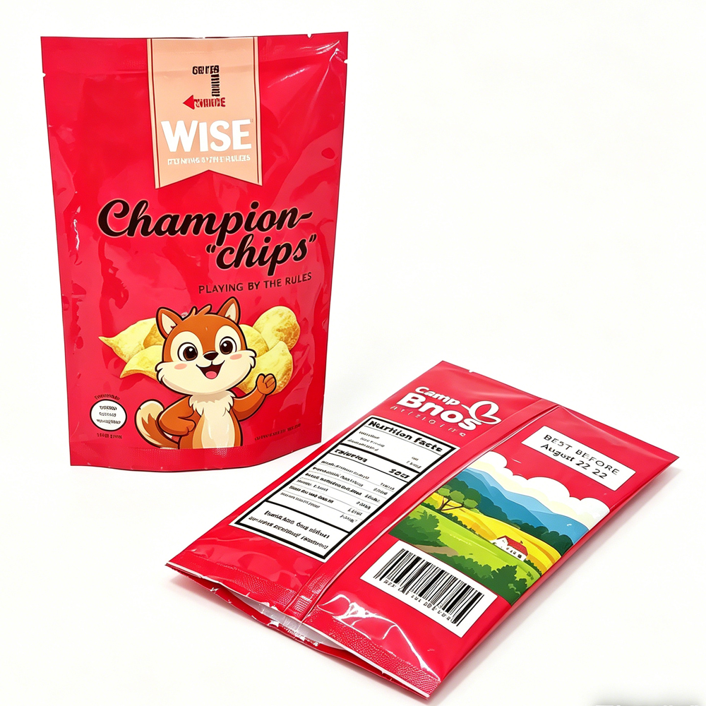 Custom Printing Plastic Food Grade Heat Seal Packaging Back sealed Bag of Pillow Shaped Potato Chips Bags Mylar Bags 3 Side Bag