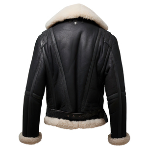 Chaqueta de Motociclista de Cuero Genuino para Hombre, Cuello Alto, Cierre de Cremallera, Color Negro Sólido, Corte Regular, Forro de Piel Sintética, Resistente al Viento, para Invierno - Product Image 2