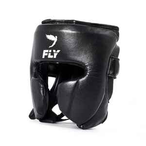Casco de Boxeo Profesional OEM de Cuero Genuino de Vaca Negro Ajustable con Cordones y Cara Abierta CP-BHG-11 - Product Image 1