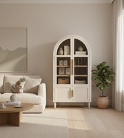 Meuble de rangement rectangulaire moderne en bois d'hévéa et placage de chêne, éco-responsable, 4 compartiments, pour salon et salle à manger, avec portes à battants