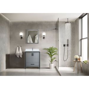 Mobile da Bagno Grigio Scuro 30 Pollici L X 22 Pollici D con piano in quarzo bianco e altezza 28 pollici. Mobili da Bagno con Specchio - Product Image 3