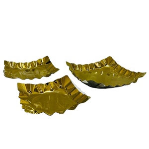 Luxury <b>Gold</b>-Plated Square Metal <b>Serving</b> Platter Set Scalloped Edge Multi-Functional Decorative Fruit Display <b>Tray</b> Contemporary - Product Image 1