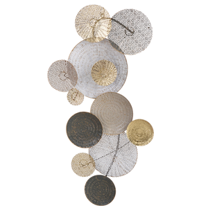 Escultura de Pared de Disco Metálico Abstracto de Lujo, Arte Geométrico Texturizado en Dorado, Plateado y Negro para Decoración Interior Moderna - Product Image 1