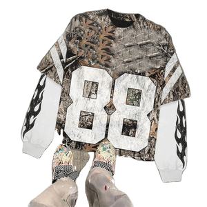 T-shirt sérigraphie personnalisé de qualité supérieure Vintage 100% coton lavé à l'acide prix de gros hommes Double couche à manches longues t-shirt - Product Image 3