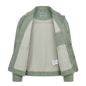 เสื้อแจ็คเก็ตเดนิมสีเขียวเซจสำหรับผู้ชายแบบสั่งทำ ผู้ผลิตขายส่ง OEM ปักลาย คอตั้ง สไตล์วินเทจ ผ้าแคนวาส บอมเบอร์ เสื้อคลุม - Product Image 5